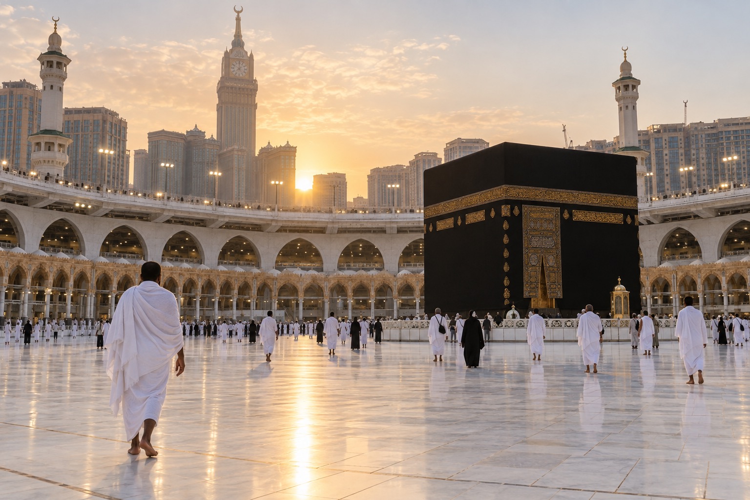 Sabah ışığında Mescid-i Haram avlusu