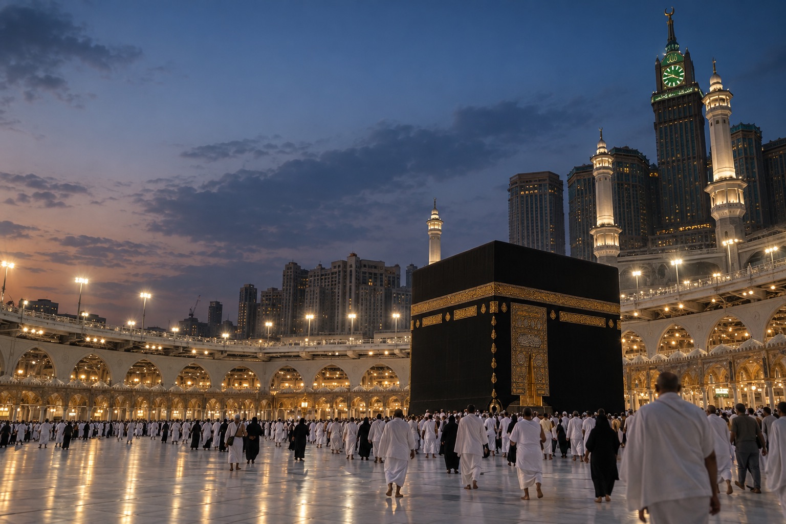 Akşam saatlerinde Kâbe ve Mescid-i Haram